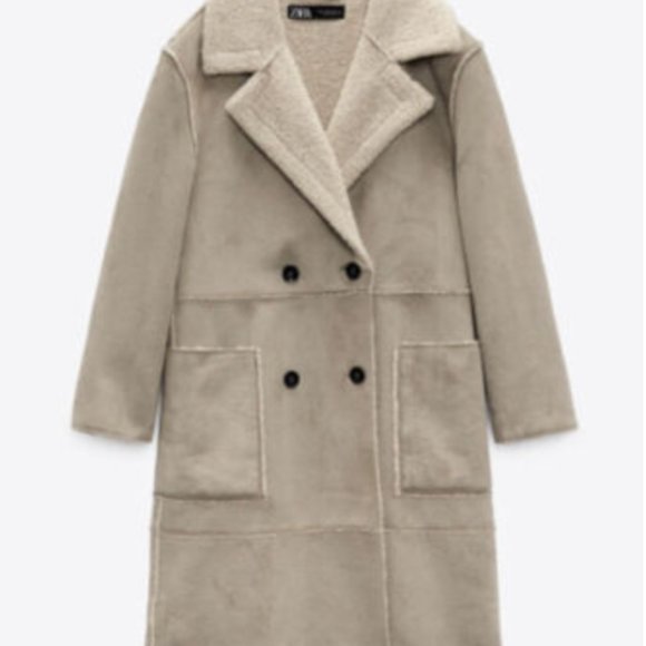 ZARA Faux shearling tan coat - S - Picture 2 of 5
